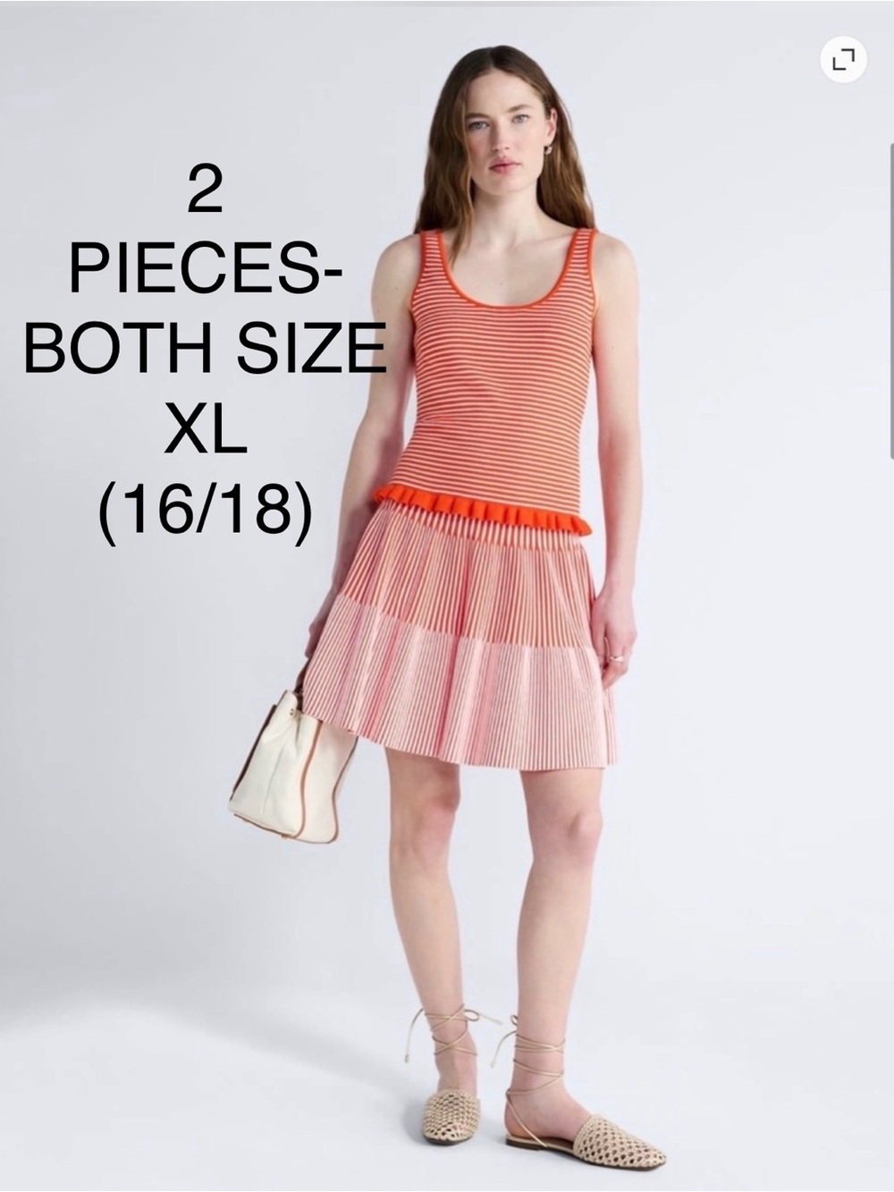 Free Assembly Women's Ruffle Hem Knit Tank Top & Ribbed Stitch Tiered Mini Skirt